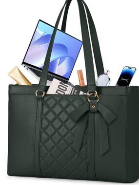 RAINSMORE Laptop Bags 15.6 Inch PU Waterproof Leather Green
